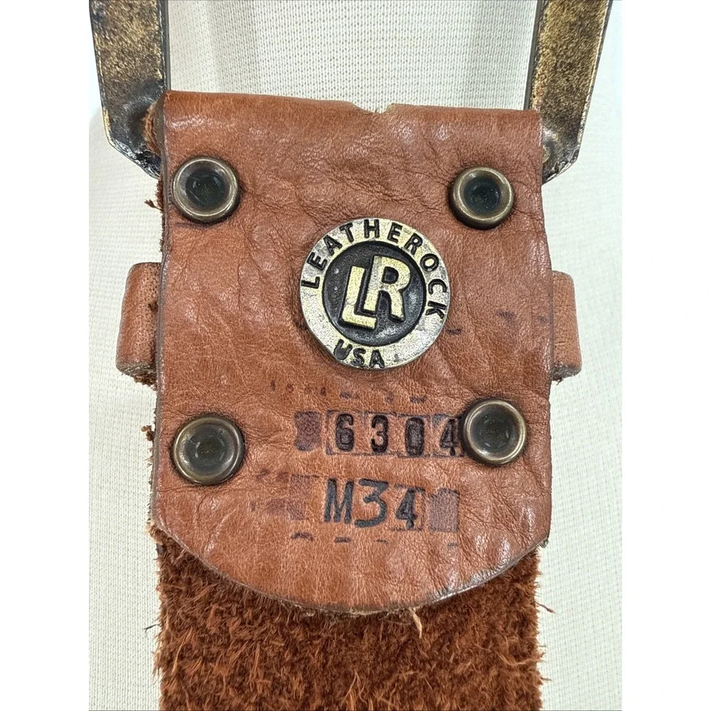 LeatheRock Womens Brown Leather Studded Rhinestone Belt Size M34 Boho Cowgirl